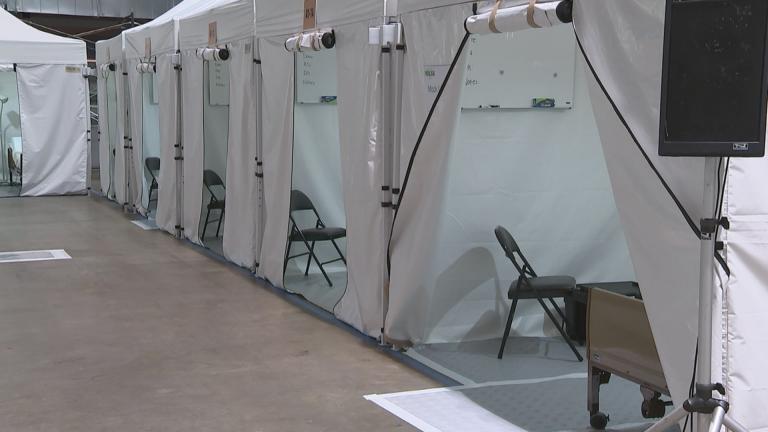Inside the McCormick Place alternate care facility for COVID-19 patients on April 17, 2020. (WTTW News)