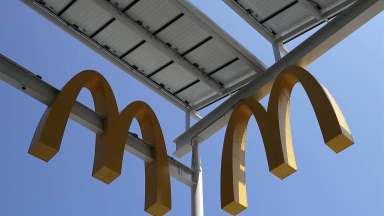 FILE- This Aug. 8, 2018, photo shows logos of McDonald's Chicago flagship restaurant. (AP Photo / Nam Y. Huh, File)