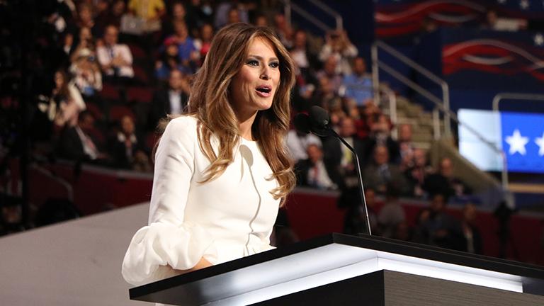 Melania Trump delivers a speech Monday at the Republican National Convention. (Evan Garcia / Chicago Tonight)