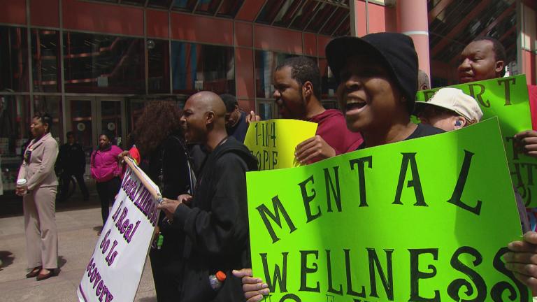 This file photo from 2015 shows a protest over mental health care in Chicago. (WTTW News)