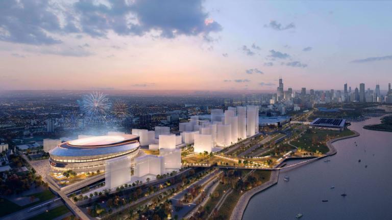 Farpoint Development has released renderings of a new lakefront stadium, located at the former Michael Reese Hospital site in Bronzeville. (Courtesy of Farpoint Development)