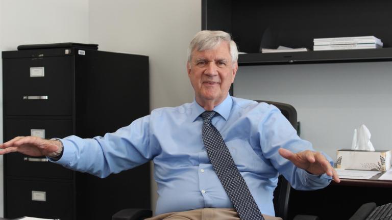 Legislative Inspector General Michael McCuskey sits for an interview in his office at the Illinois Capitol Complex in Springfield in June 2023. (Nika Schoonover / Capitol News Illinois)