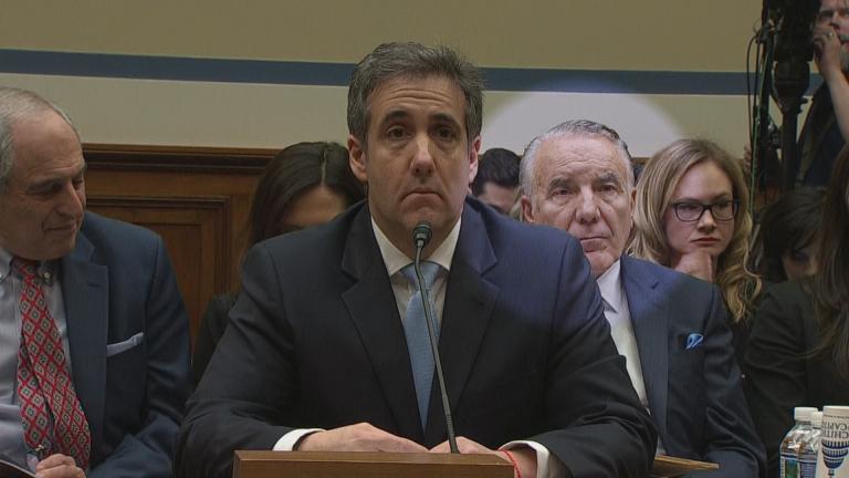 In this edited photo, Michael Cohen testifies before Congress on Wednesday, Feb. 27, 2019. Cohen’s attorney Michael Monico, right, is highlighted.