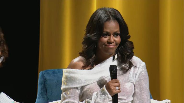 Michelle Obama discusses life in the White House at the United Center on Tuesday, Nov. 13, 2018 as part of her “Becoming” book tour. (WTTW News)