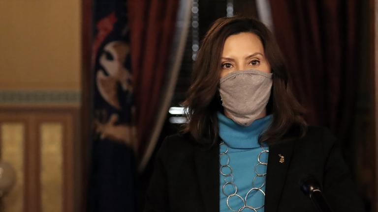 In this Thursday, Nov. 12, 2020, file photo provided by the Michigan Office of the Governor, Gov. Gretchen Whitmer addresses the state during a speech in Lansing, Mich. (Michigan Office of the Governor via AP, File)
