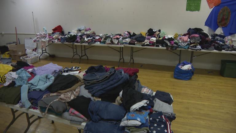 Donations for migrants arriving from Texas. (WTTW News)