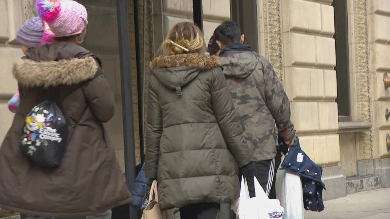 Migrants in Chicago are pictured in a file photo. (WTTW News)