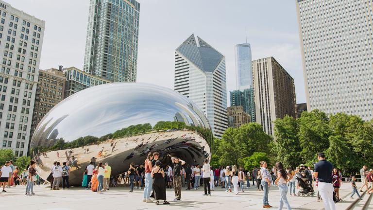 “The Bean” is pictured in Millennium Park in Aug. 2023. (Michael Izquierdo / WTTW News)