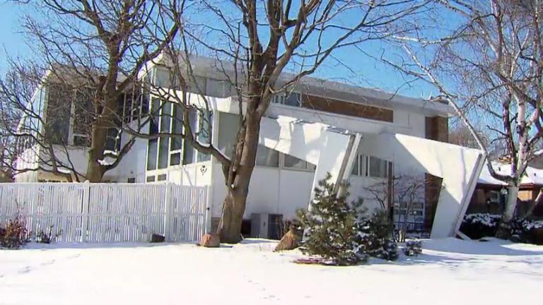 Built in 1954, the innovative Miracle House with its distinctive steel arms was the grand prize in a church raffle. (WTTW News)