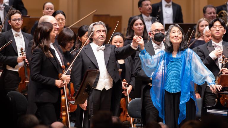 Mitsuko Uchida, Riccardo Muti and the Chicago Symphony Orchestra on Oct. 31, 2024. (Credit: Anne Ryan) 