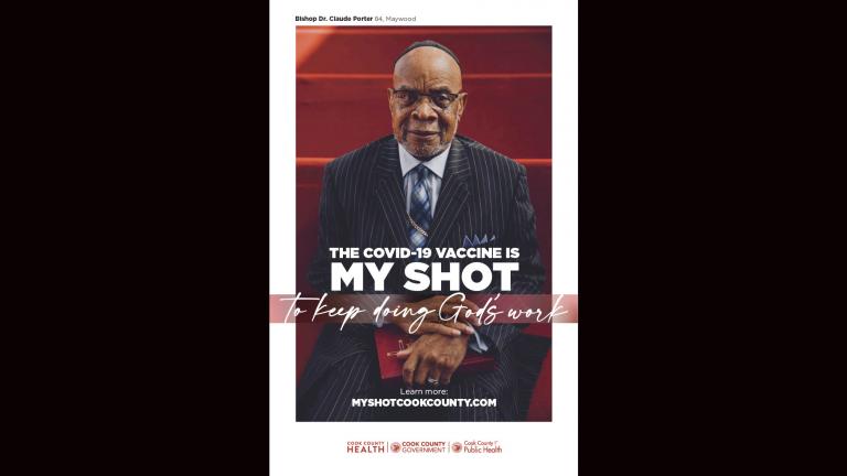 The Rev. Claude Porter of Maywood’s Proviso Missionary Baptist Church, is part of a new public education campaign aimed at addressing vaccine hesitancy. (Credit: Cook County Health / Cook County Government / Cook County Public Health)