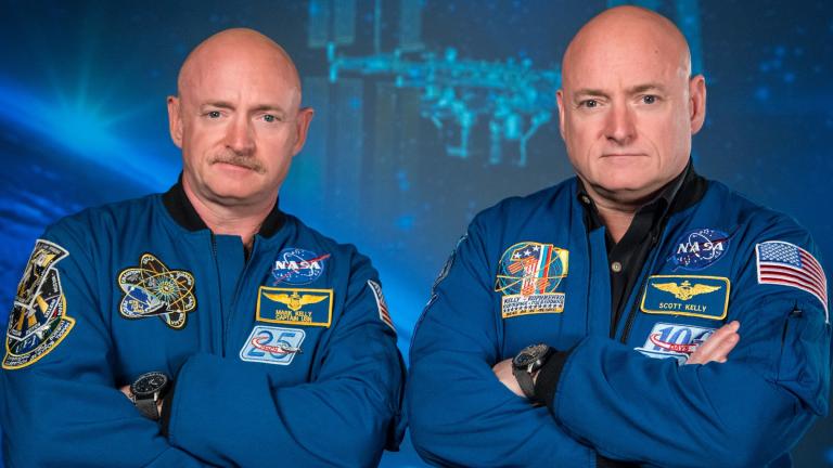Identical twin brothers retired astronaut Mark Kelly, left, and Scott Kelly (Robert Markowitz / NASA)
