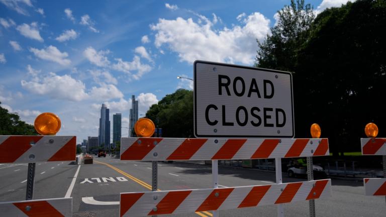 Construction of the street course continues ahead of the NASCAR auto racs, Friday, June 27, 2025, in downtown Chicago. (AP Photo / Erin Hooley)