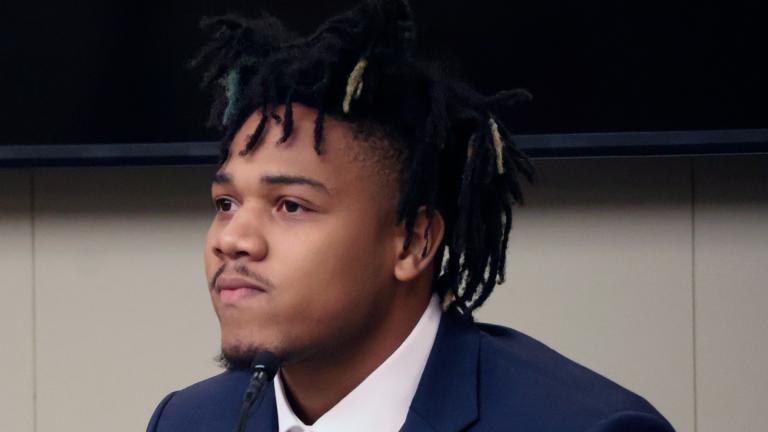 University of Illinois basketball standout Terrence Shannon Jr. testifies during his trial Thursday June 13, 2024, in Lawrence, Kan. (Chris Conde / The Lawrence Journal-World via AP)