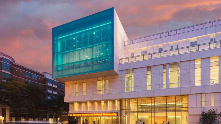 The Theatre School at DePaul University's new facility at night