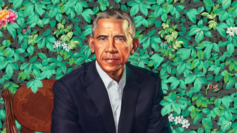 Kehinde Wiley. “Barack Obama,” 2018. Oil on canvas. National Portrait Gallery, Smithsonian Institution. 