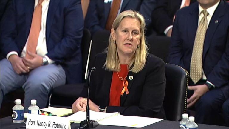 Highland Park Mayor Nancy Rotering speaks about the Fourth of July mass shooting in her town during a Senate Judiciary Committee hearing on July 20, 2022. (CNN via WTTW)
