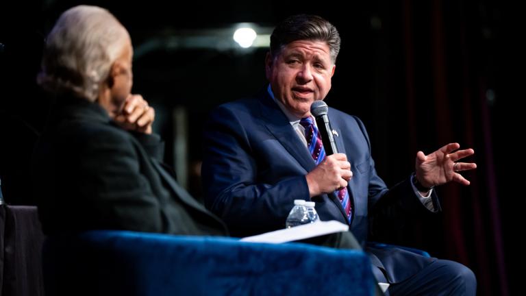 Illinois Gov. J.B. Pritzker speaks at the National Action Network Convention, accompanied by the Rev. Al Sharpton, in New York, Thursday, April 9, 2026. (AP Photo / Angelina Katsanis)