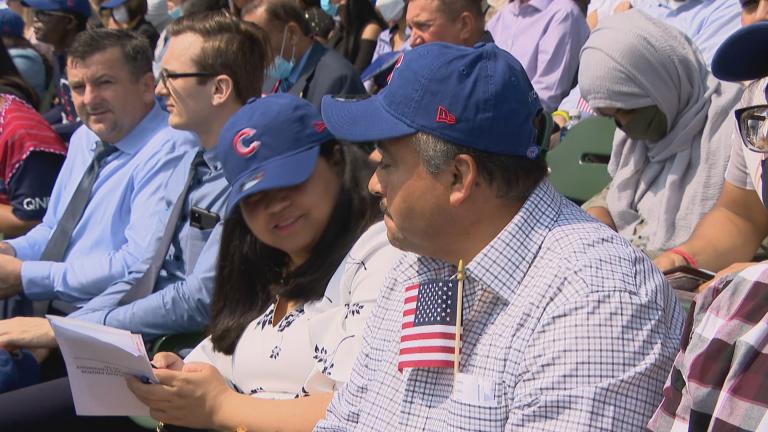 Chicago welcomes 175 new U.S. citizens at a naturalization ceremony at Wrigley Field on July 2, 2021. (WTTW News)