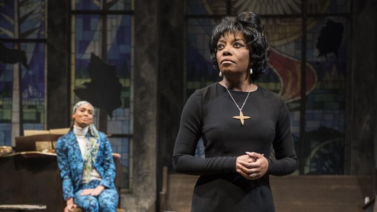 Ariel Richardson, left, and Sydney Charles in Christina Ham’s play “Nina Simone: Four Women” at Northlight Theatre. (Photo credit: Michael Brosilow)