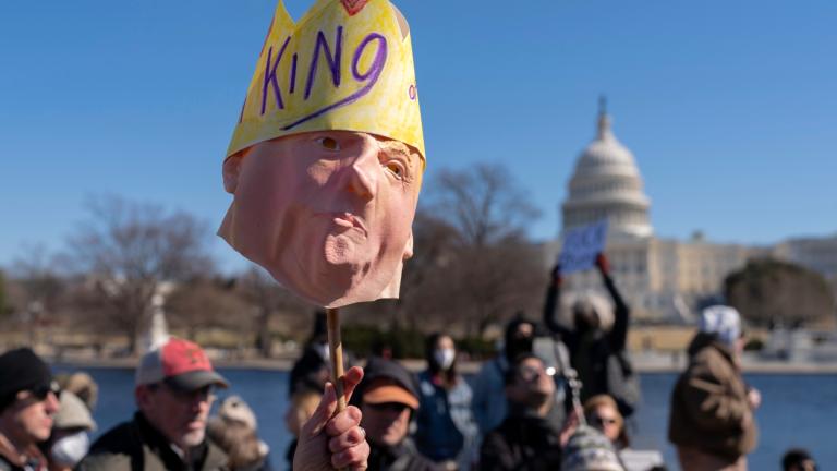 FILE - People take part in the "No Kings Day" protest on Presidents Day in Washington, in support of federal workers and against recent actions by President Donald Trump and Elon Musk, Monday, Feb. 17, 2025, by the Capitol in Washington. (AP Photo / Jose Luis Magana,File)