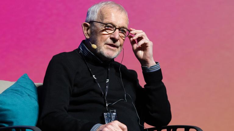 In this handout photo provided by 'Bergamo Scienza 2026', physicist Francis Halzen speaks during a presentation on the IceCube Neutrino Observatory at the BergamoScienza science festival in Bergamo, Italy, Sunday, Oct. 4, 2026. (Laura Pietra / Bergamo Scienza 2026 via AP)
