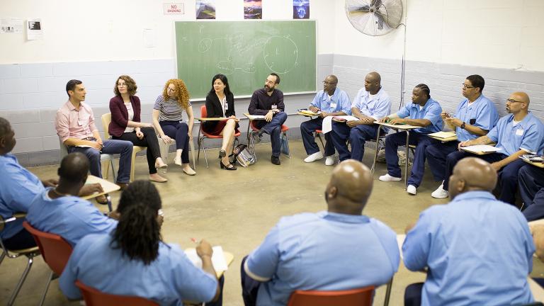 Northwestern University faculty meet with students at Stateville Correctional Center. (Courtesy Northwestern University)