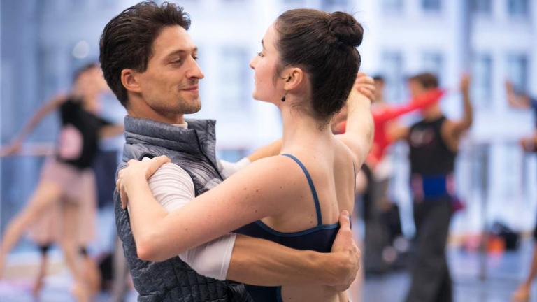 Temur Suluashvili and Lucia Connolly in rehearsal for “The Nutcracker.” (Photo by Todd Rosenberg)