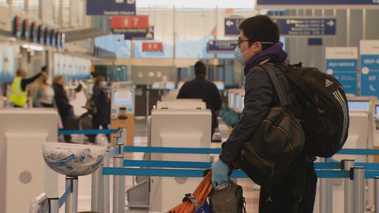 A passenger at O’Hare International Airport on Wednesday, April 29, 2020. (WTTW News) A passenger at O’Hare International Airport on Wednesday, April 29, 2020. (WTTW News)