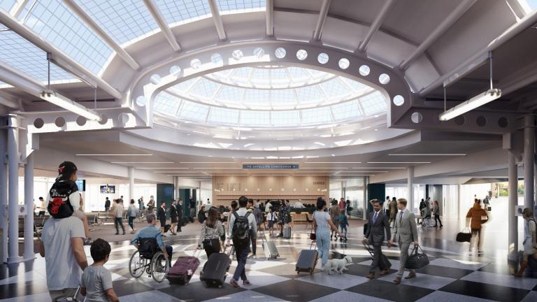 A rendering of the connection to Satellite Concourse 1 from Concourse C. (Courtesy of SOM and Norviska)