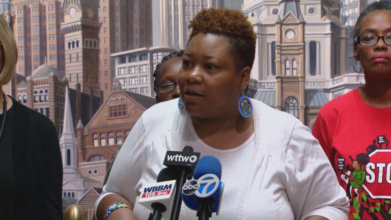 Ald. Jeanette Taylor, 20th Ward, speaks at a press conference Thursday, Sept. 5, 2019. Taylor is the sponsor of a City Council that seeks to guarantee her constituents are not displaced by the development of the Obama Presidential Center.