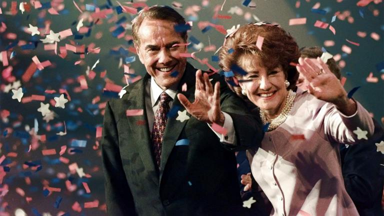 Bob Dole and his wife Elizabeth wave from the podium on the floor of the Republican National Convention in San Diego, Aug. 15, 1996, as confetti falls after Dole accepted the Republican presidential nomination. (AP Photo / J. Scott Applewhite, File) 
