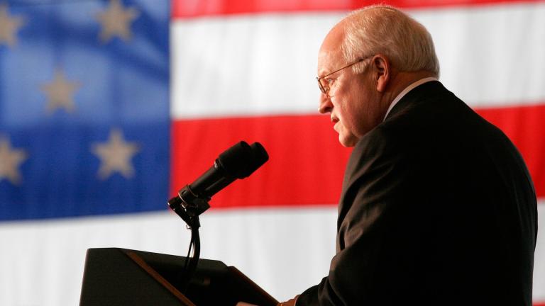 Vice President Dick Cheney delivers his speech to troops at Fairchild Air Force base on Monday, April 17, 2006 in Spokane, Wash. (AP Photo / Dustin Snipes, file)