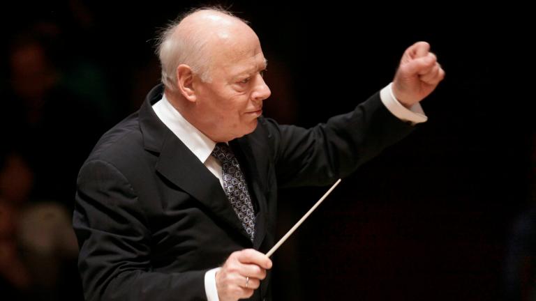 In this Friday, Nov. 20, 2009 file photo, Principal Conductor of the Chicago Symphony Orchestra Bernard Haitink conducts the Boston Symphony Orchestra in the Brahms Symphony No. One in Boston. (AP Photo / Steven Senne, File)