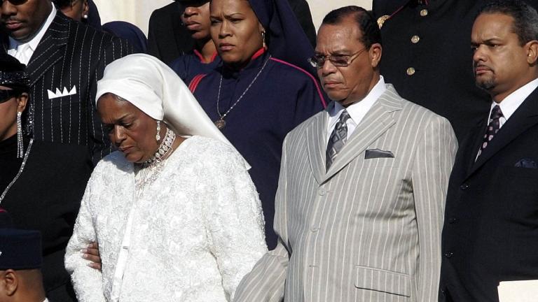 Nation of Islam leader Louis Farrakhan walks down the steps of the Capital Building with his wife, Mother Khadijah Farrakhan, as they arrive at the Millions More Movement on the National Mall, Saturday, Oct. 15, 2005 in Washington. (AP Photo / Pablo Martinez Monsivais, File)