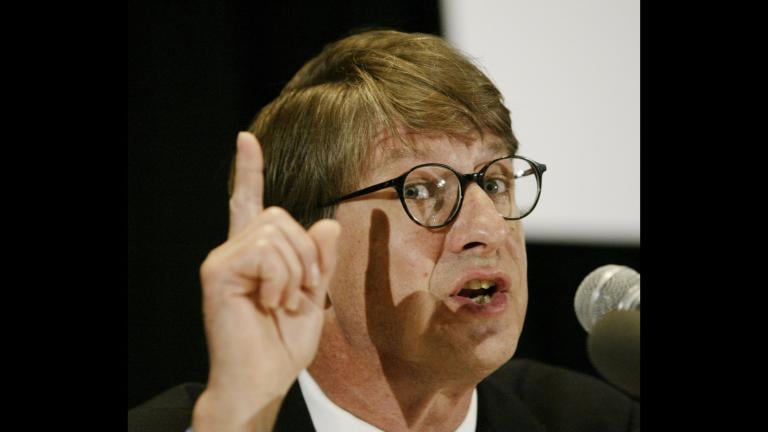 P. J. O'Rourke, author of "Peace Kills: America's Fun New Imperialism", speaks during panel discussion during a luncheon at the Book Expo America convention, Saturday, June 5, 2004, in Chicago. (AP Photo / Brian Kersey, File)