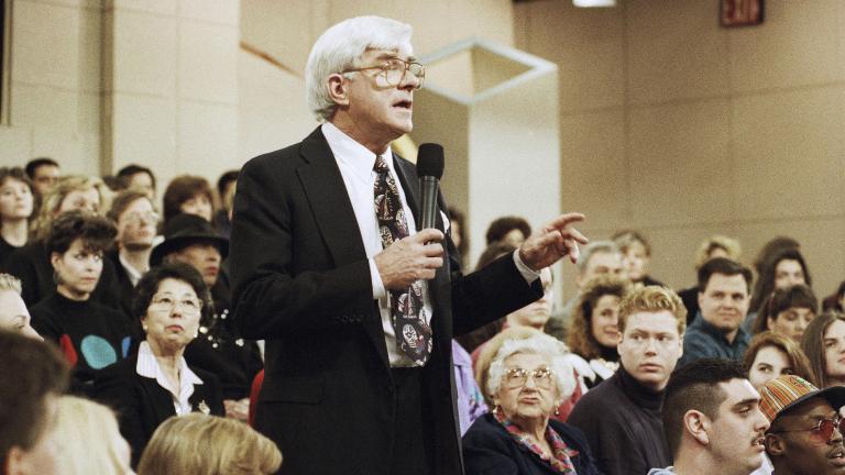 Phil Donahue hosts his television show in New York on Jan. 27, 1993. Donahue, whose pioneering daytime talk show launched an indelible television genre, has died. He was 88. (AP Photo / Mark Lennihan, File)