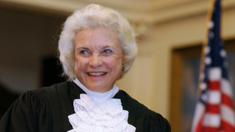 U.S. Supreme Court Justice Sandra Day O'Connor is shown before administering the oath of office to members of the Texas Supreme Court, Jan. 6, 2003, in Austin, Texas. (AP Photo / Harry Cabluck, File)