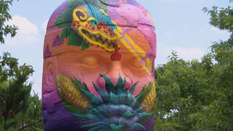 The “Olmec Trails: Culture and Legacy” public art project will be on display in the Chicago area from June to October 2024. (WTTW News)