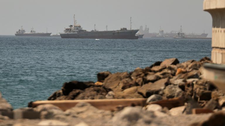 Tankers and cargo vessels are seen in the Gulf of Oman, along shipping routes linking the Strait of Hormuz and the Arabian Sea, Tuesday, June 16, 2026. (AP Photo)