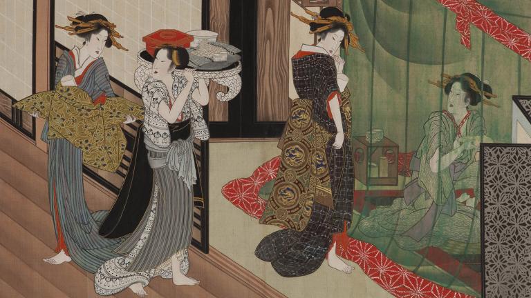 (Utagawa Toyokuni. A painting from One Hundred Looks of Various Women, 1816. Weston Collection.)