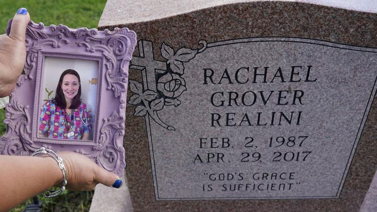 Sharon Grover holds up a photograph of her daughter, Rachael, over the gravesite at Fairview Cemetery, Tuesday, Sept. 28, 2021, in Mesopotamia, Ohio. Grover believes her daughter started using prescription painkillers around 2013 but missed any signs of her addiction as her daughter, the oldest of five children, remained distanced. (AP Photo / Tony Dejak) Sharon Grover holds up a photograph of her daughter, Rachael, over the gravesite at Fairview Cemetery, Tuesday, Sept. 28, 2021, in Mesopotamia, Ohio. Grover believes her daughter started using prescription painkillers around 2013 but missed any signs of her addiction as her daughter, the oldest of five children, remained distanced. (AP Photo / Tony Dejak)