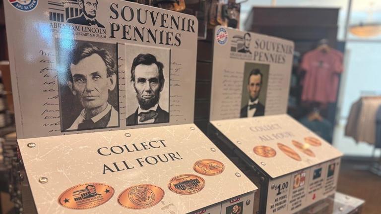 Though the U.S. Mint officially halted penny production in November, the Abraham Lincoln Presidential Museum will continue to sell penny-themed souvenirs in its gift shop. (Erika Tulfo / Medill Illinois News Bureau)
