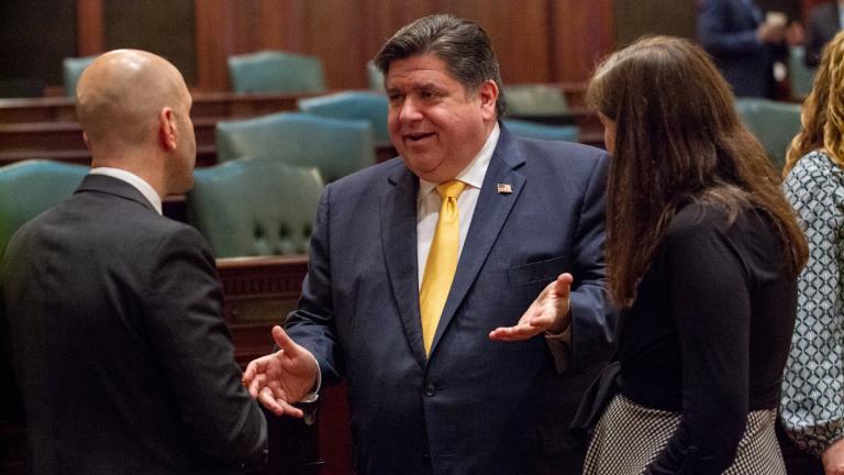 Gov. J.B. Pritzker is pictured on the state House floor on Thursday, April 18, 2024. (Jerry Nowicki / Capitol News Illinois)