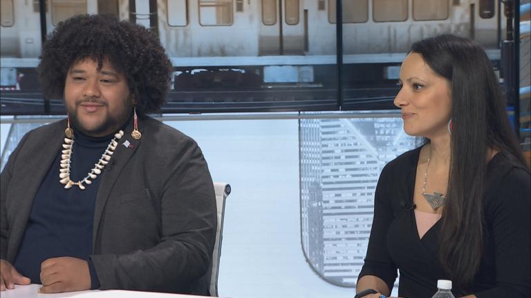 Anthony Michael Tamez and Nikki McDaid Barry appear on “Chicago Tonight” on Nov. 23, 2022. 