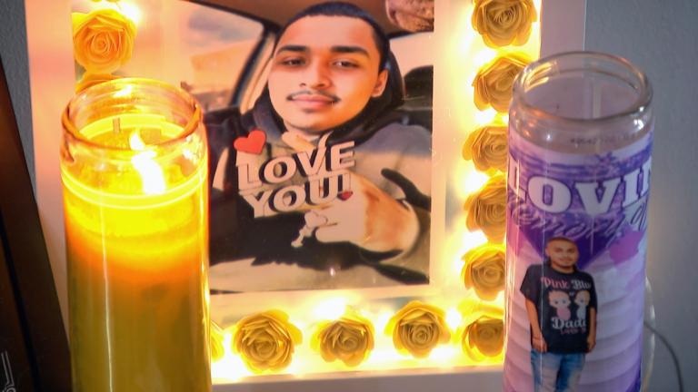 A memorial to 19-year-old Antonio Alvarado, who was killed in November 2023. (WTTW News)