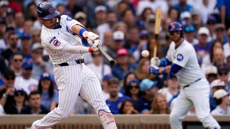 Chicago Cubs' Seiya Suzuki hits a double during the fourth inning of Game 2 of a National League wild card baseball game against the San Diego Padres Wednesday, Oct. 1, 2025, in Chicago. (AP Photo / Erin Hooley)