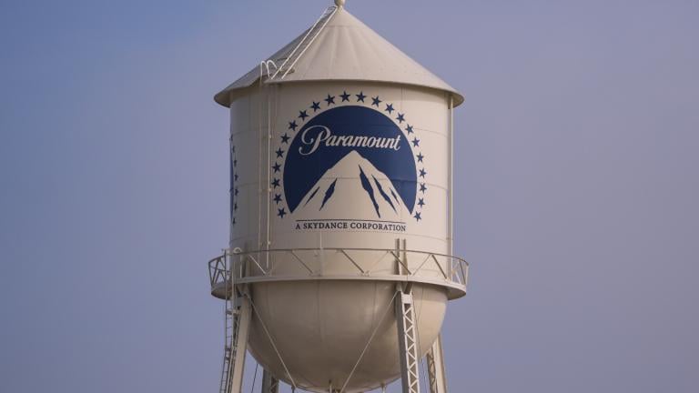 The Paramount Pictures water tower is seen in Los Angeles on Dec. 17, 2025. (AP Photo / Jae C. Hong, File)