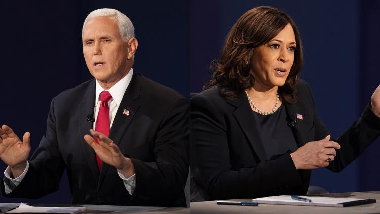 Vice President Mike Pence and Democratic vice presidential candidate Sen. Kamala Harris, D-Calif., at the   vice presidential debate Wednesday, Oct. 7, 2020 in Utah. (AP Photo / Patrick Semansky)