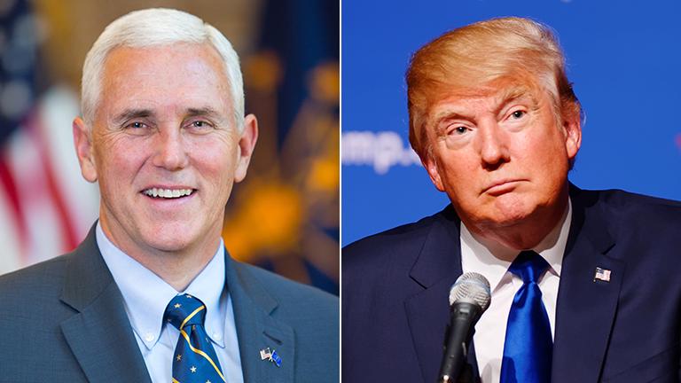Indiana Gov. Mike Pence, Donald Trump (Trump photo by Michael Vadon / Flickr)
